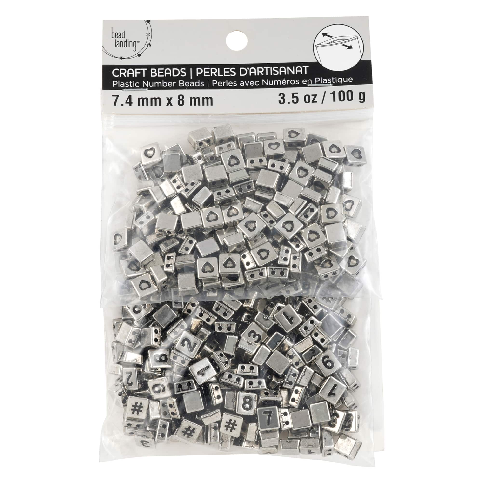 Rhodium Number & Heart Plastic Craft Beads, 8mm by Bead Landing™